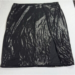 Intempo Sequin Tulip Skirt Side Split Fully Lined Women's Plus Size 3X Black